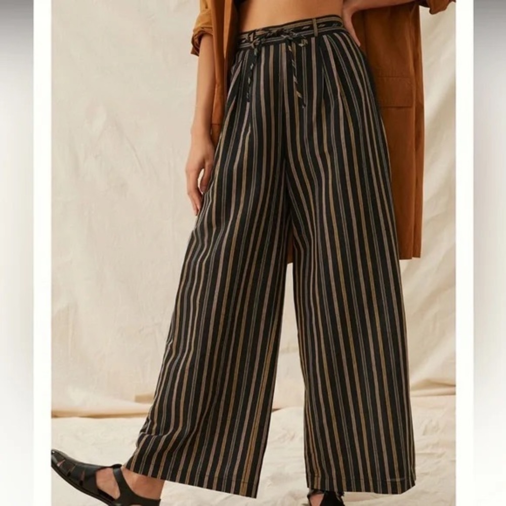 Anthropologie Ollari NY striped linen blend wide leg pants size XS